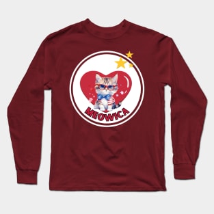 A meowica cute kitty cat with glasses on 4th of July with heart Long Sleeve T-Shirt